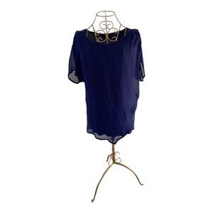 Zara Basic Special Edition Short Sleeve Top  Zipper Detail Size Large Navy